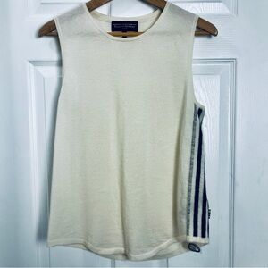 💯 Cashmere Ivory Sleeveless Top with Shades of Grey Stripes NWOT